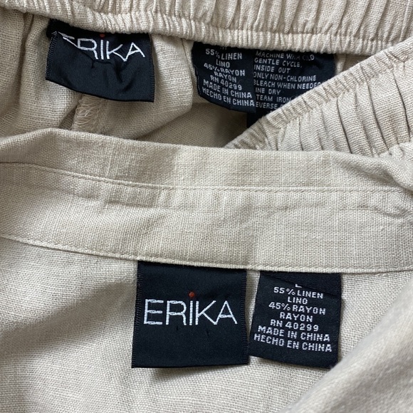 VINTAGE 90s Erika Linen Beige Embroidered Set Pants Medium Top Large Casual - Picture 10 of 11